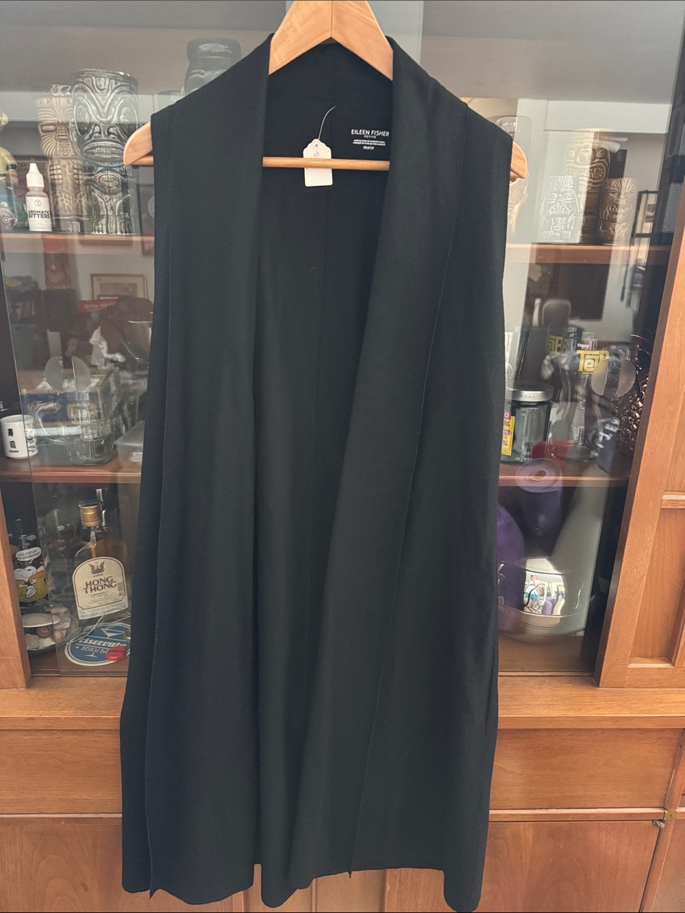 Eileen Fisher black wool Petite long cardigan
